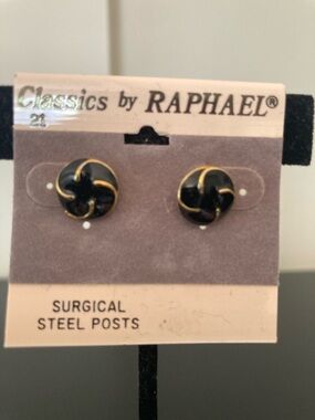Classics by Raphael Black and Gold Knotted Stud Earrings
